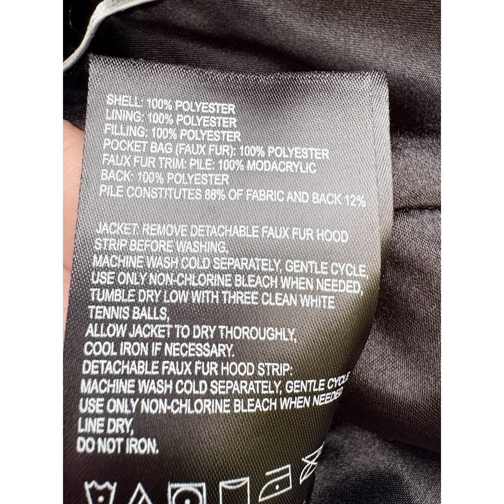 Laundry by Shelli Segal Women's S Faux Fur Hooded Puffer Coat Black Gold Zip - Picture 4 of 5